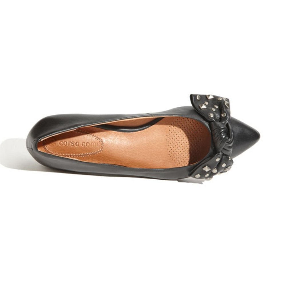 CORSO COMO 'Attitude' Black Studded Bow Pointed Toe Leather Ballet Flats NWOT - Picture 3 of 6
